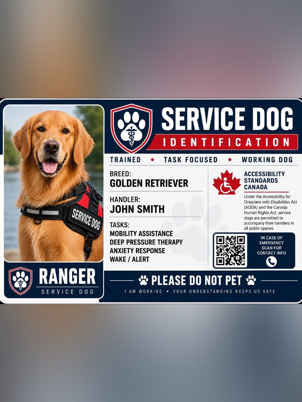 Service Dog Identification Card